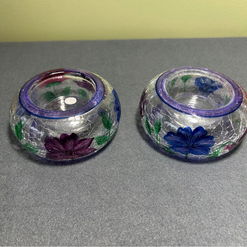 Yankee Candle Floral Purple Floral Crackle Glass Votive Holder 3" - Picture 4 of 6